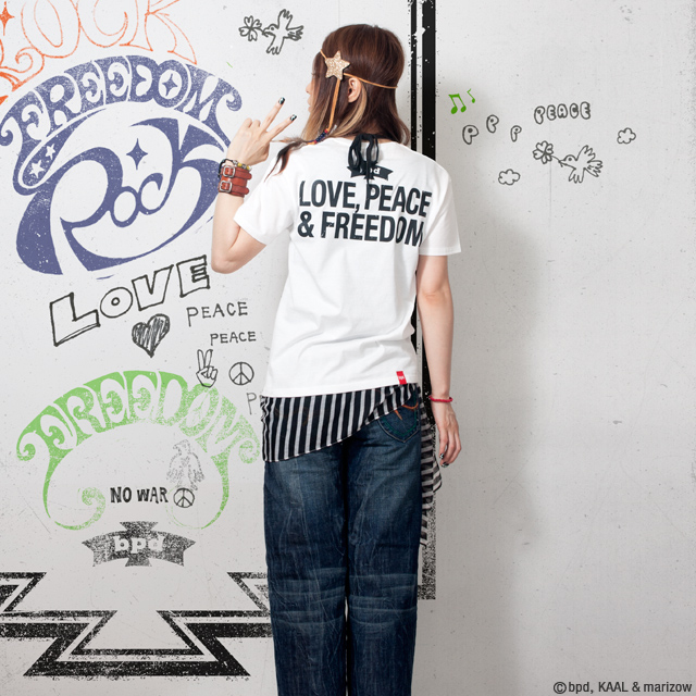 Love Peace Freedom ロックフェス 音楽系アートTシャツ