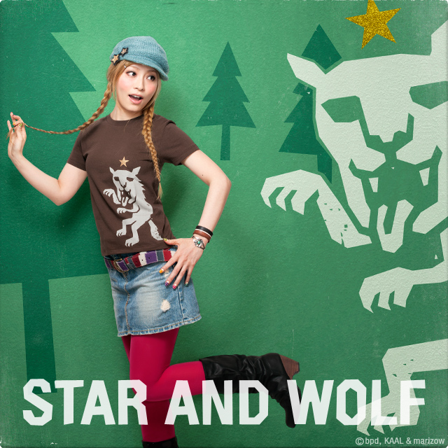 星とオオカミ デザインTシャツ