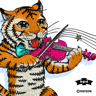 tiger playing violin illustration by marizow